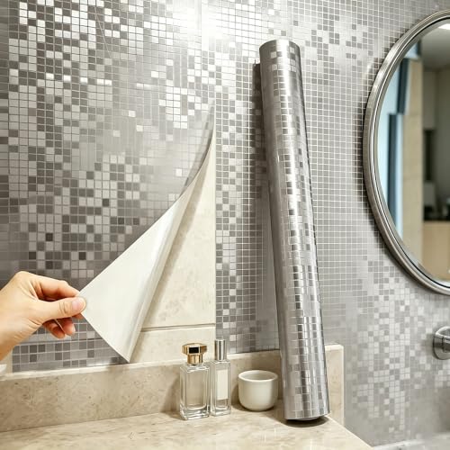 Metallic Brushed Texture Peel and Stick Wallpaper 17.72in x 118in Thick Vinyl Self Adhesive with Air Guide Slot Removable Contact Paper for Kitchen Backsplash
