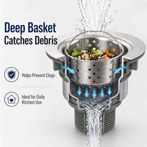 Pop Up Kitchen Sink Drain with Strainer