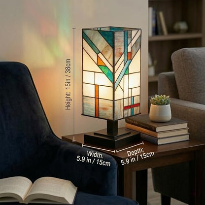 Stained Glass Lamp Handmade Mission Style 5.9" Wx15 H ETL Listed
