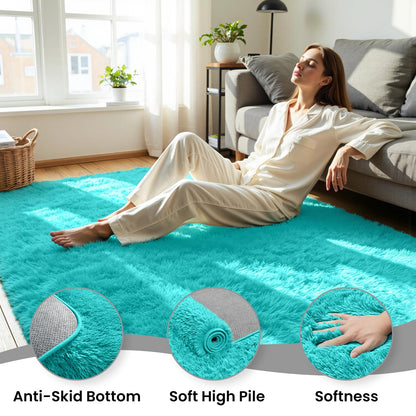 8x10 Fluffy Area Rug for Living Room (Turquoise / 8' x 10' (Rectangular))