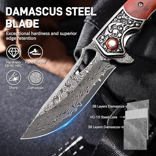 Damascus Pocket Knife for Men