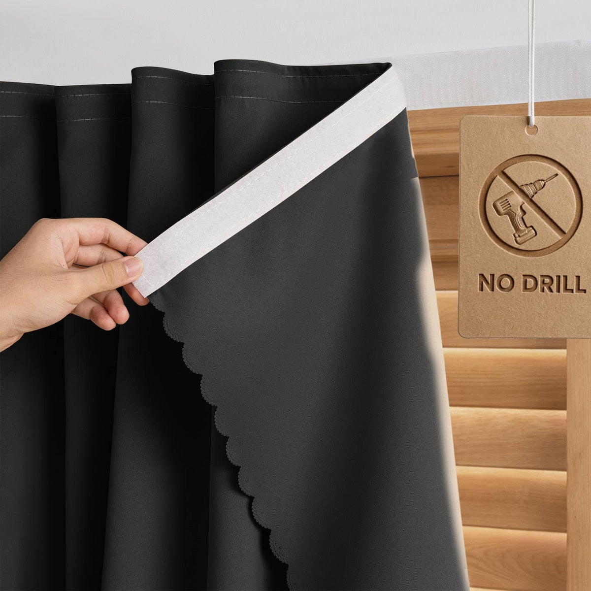 Adhesive Curtain Blackout Curtains for Privacy (Black / 59"W x 59"H)
