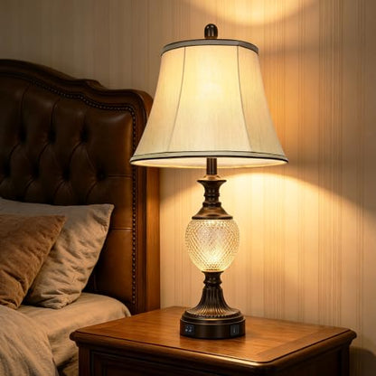 28'' Tall Vintage Bedside Table Lamps with USB Charging Ports