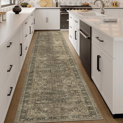 3x12 Washable Runner Rug Brown Vintage Rug for Hallway (Brown/Black / 3' x 12' (Runner))
