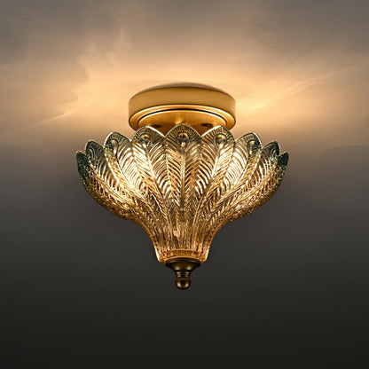 Luxury Gold Semi Flush Mount Ceiling Light Blue & Amber Shade (Gold-Blue & Amber / 9.84"W)