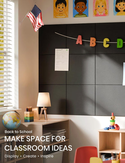Felt Bulletin Board & Cork Board Alternative 48'' x 36'' (Black-1 / Solid tile 12-pack)
