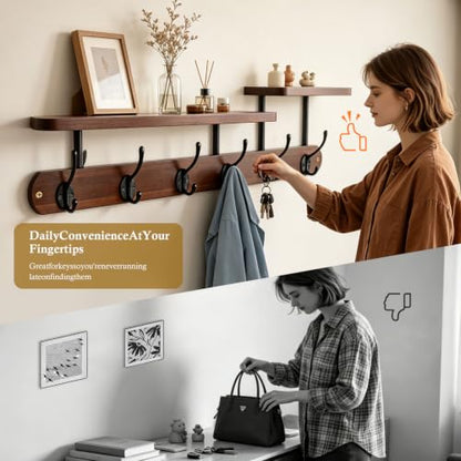 Coat Rack Wall Mount 23" Coat Rack Wall Mount with Shelf for Entryway
