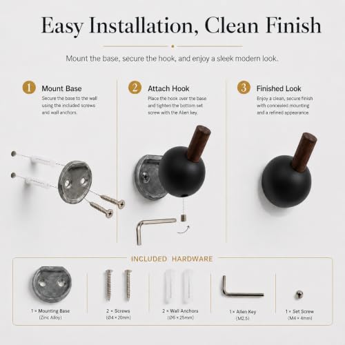 Wall Mounted Coat Hooks with Walnut Wood Peg