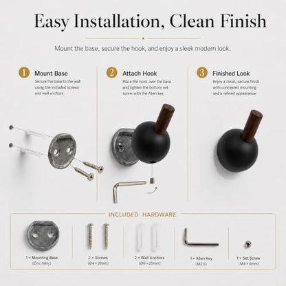Wall Mounted Coat Hooks with Walnut Wood Peg