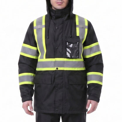 Rain Jacket Men Hi Vis Rain Coats Reflective Raincoat Waterproof High Visibility Work Suits for Men Women（RJ251 (X-Large / Black)