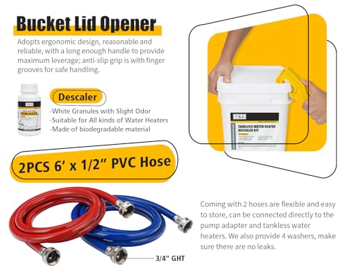 Tankless Water Heater Flushing Kit Includes Submersible Sump Pump with Two Adapters & Cleaner & 3 Gallons Pail with Bucket Lid Opener & Two 1
