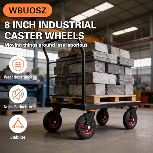8 Inch Caster Wheels 4pcs Heavy Duty Swivel with Brake Rubber Solid Wheels (8 Inch Wheel)