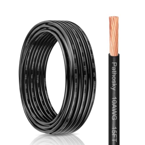THHN Wire 10 Gauge 15FT Stranded OFC Copper Wire with Nylon Coating & PVC Insulation (Black / 10AWG 15FT)