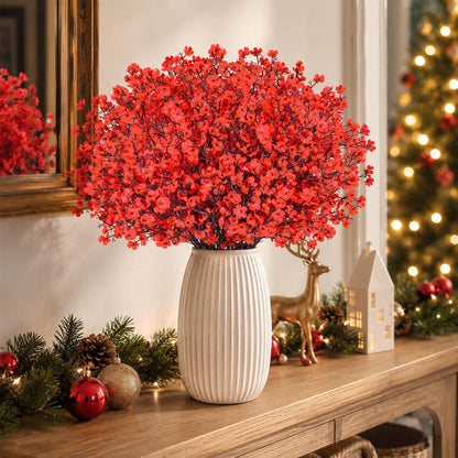 20Pcs Artificial Christmas Flowers Red Babys Breath Decoration for Home (Red)
