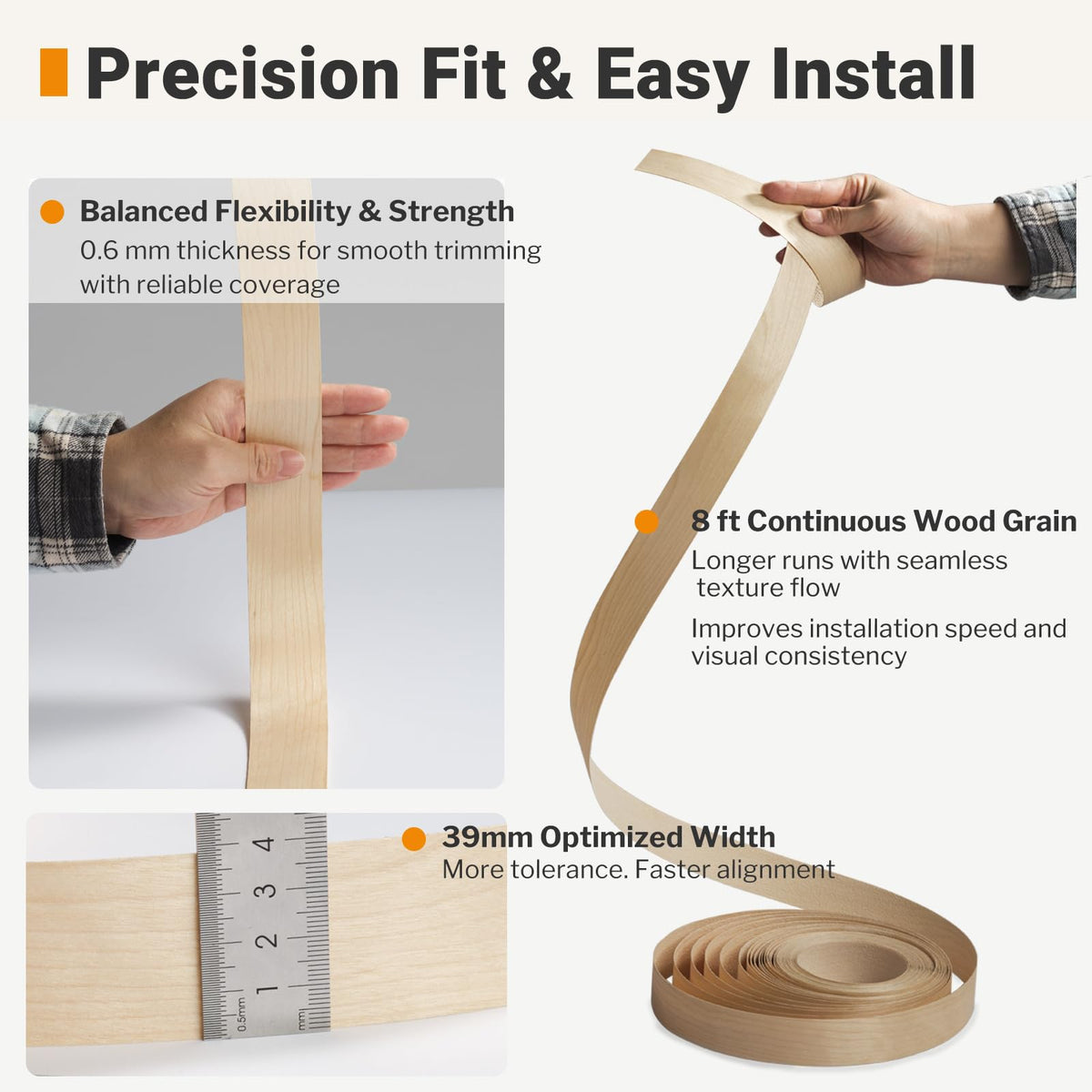 Pre Glued Birch Real Wood Veneer Edge Banding 1 (Birch / 1-1/2 in x 50 ft)