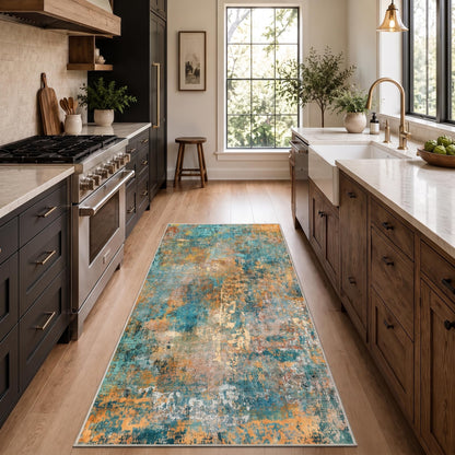 Washable Area Rug 3x6 (Abstract-teal Orange / 3' x 6' (Rectangular))