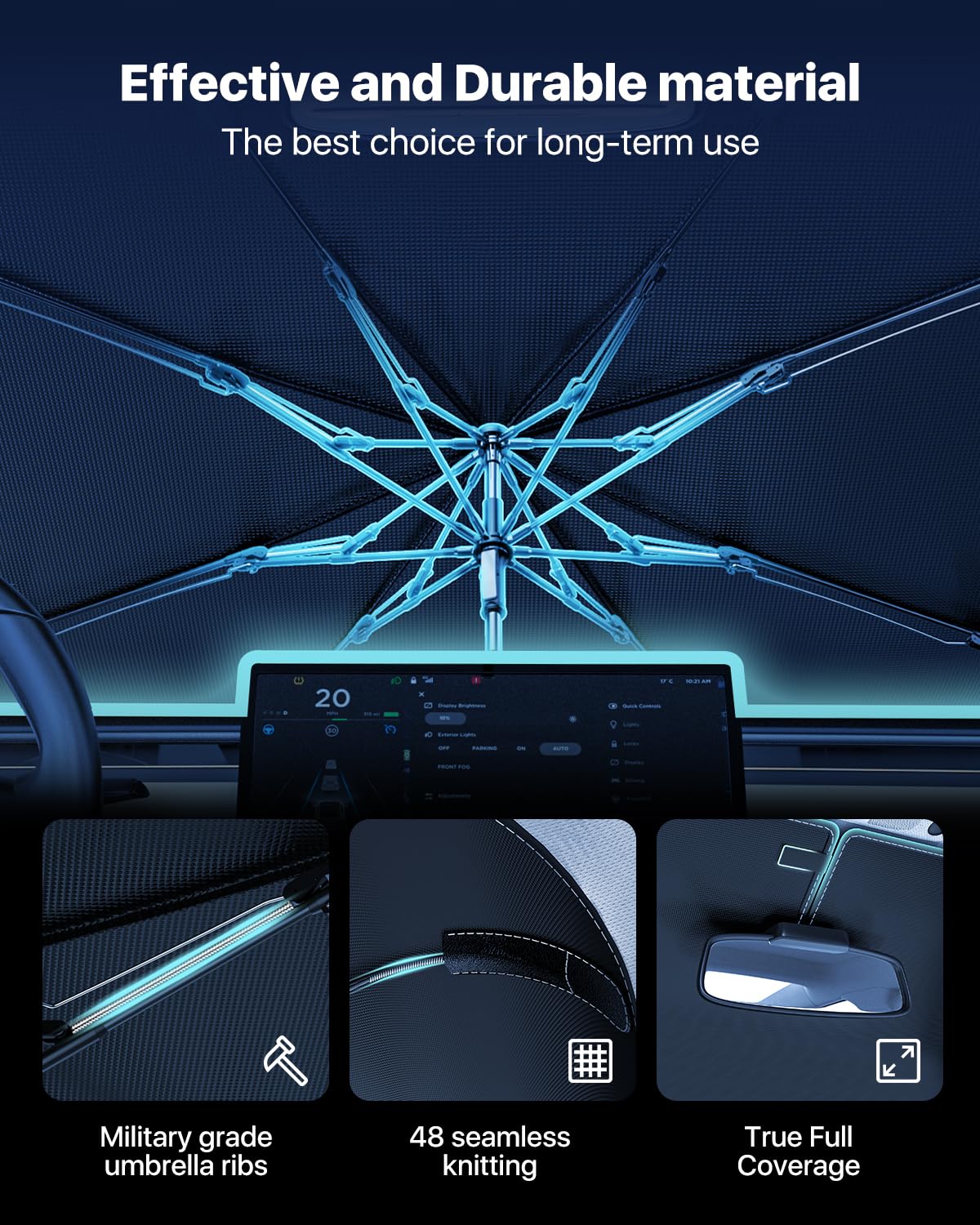 Windshield Sun Shade Umbrella for Truck [Vinyl Coating Heat Shield]