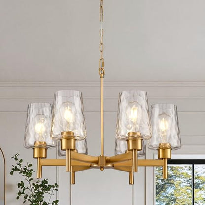 Chandelier Industrial Hanging Light Fixture with Stone Texture Glass Shades