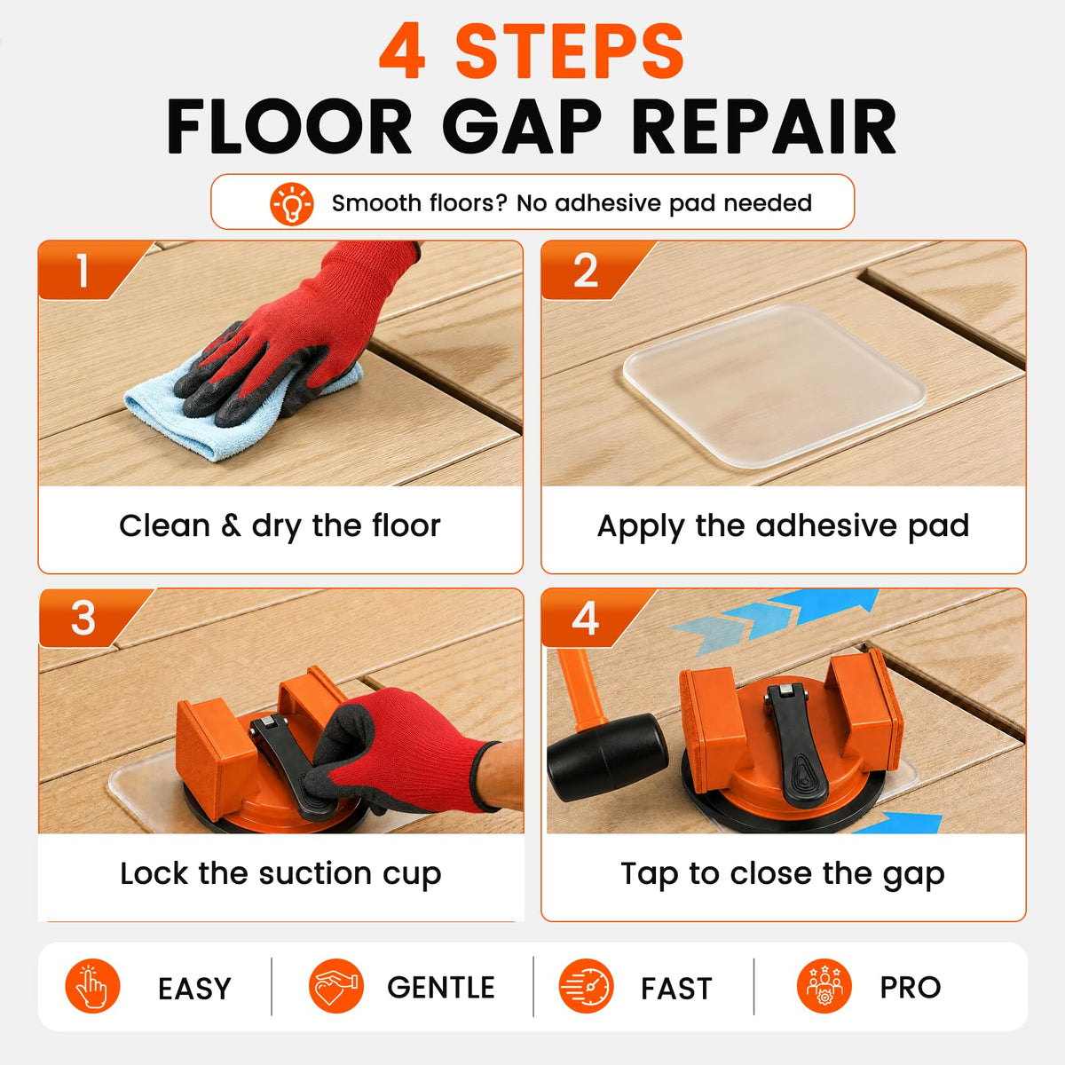 Floor Gap Fixer Tool Double 90° Suction Cup Flooring Repair Kit Pro