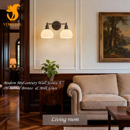 2 light Bathroom Vanity Light Oil Rubbed Bronze Hardwired Wall Sconce (ORB & Ribbed Dome Shade / 2-light)