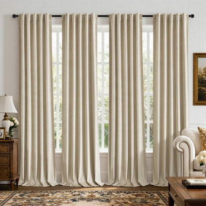 Beige Velvet Curtains 4 Panels Set Back Tab 40 x 108 Inch Long (Beige / 40"W x 108"L (Pack of 4))