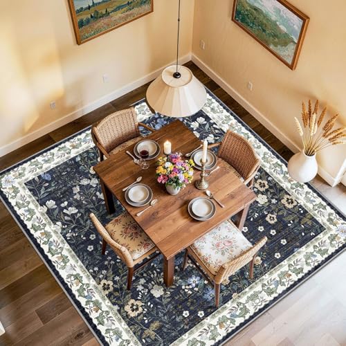 5x5 Living Room Area Rug Washable (Blue / 5x5)