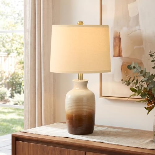Farmhouse Ceramic Table Lamp for Living Room with Natural Textured Finish