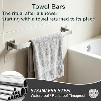 10 Pieces Bathroom Accessories Set Brushed Nickel Bathroom Hardware Set 24 Inch SUS304 Bath Towel Bar Set Towel Rack Set for Bathroom Wall Mounted