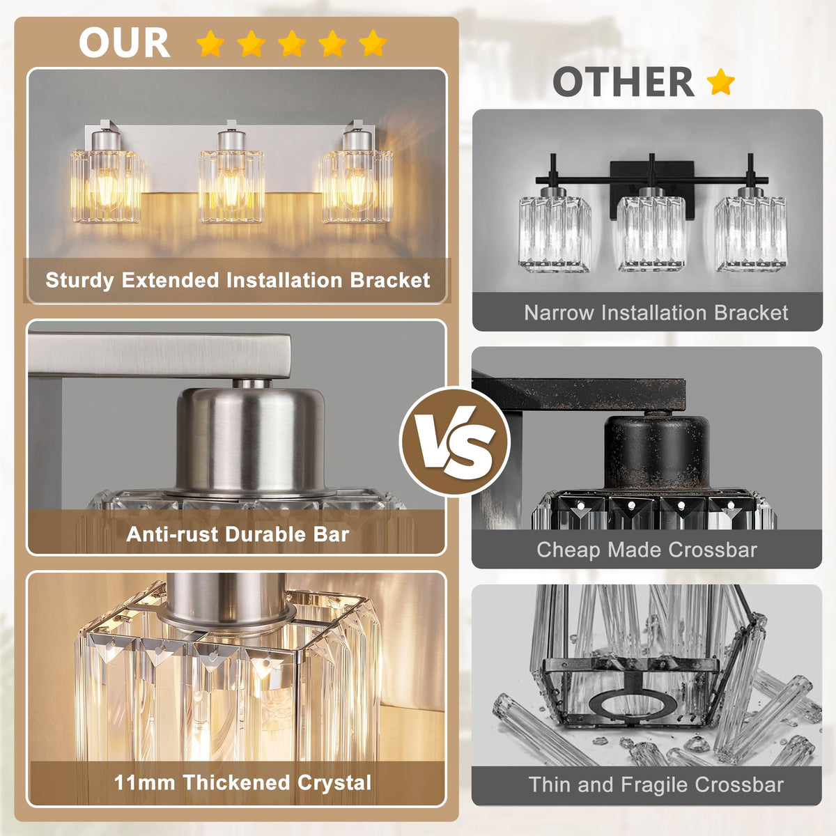 Modern Bathroom Vanity Light (Nickel & Square / 3-Light)