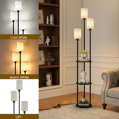 Floor Lamp with Shelves (Black and Beige)
