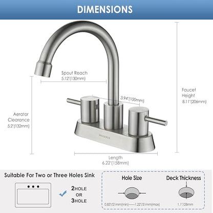 Bathroom Sink Faucet 4 Inch Two Handle Centerset Vanity Faucet Stainless Steel Touch On Faucets with Two Water Supply Lines for Bathroom Sink Vanity RV