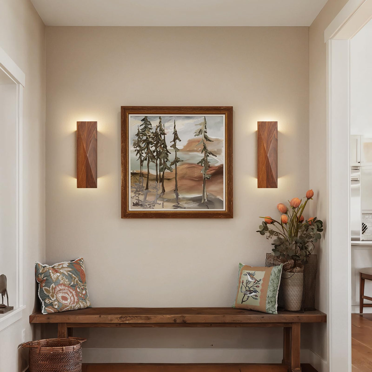 Set of 2 Walnut Wood Wall Sconce (Walnut / Double)