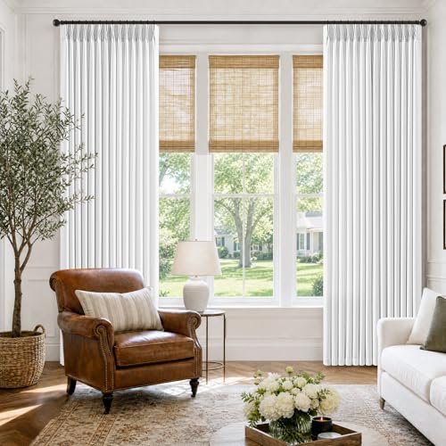 108 Inch Pinch Pleated Snow White Linen Blend Memory Training Curtains (Snow White / 40"W x 108"L (Pack of 2))