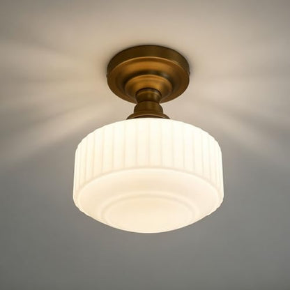 Flush Mount Ceiling Light with 9 Inch Milk Glass Shade
