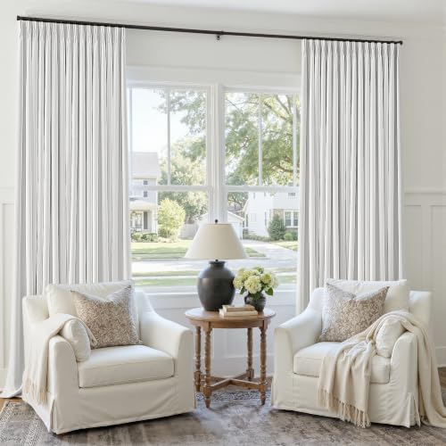 Snow White Pleated Linen 100% Blackout Curtains 100 Inches Long for Bedroom (Snow White / 50"W x 100"L (Pack of 2))