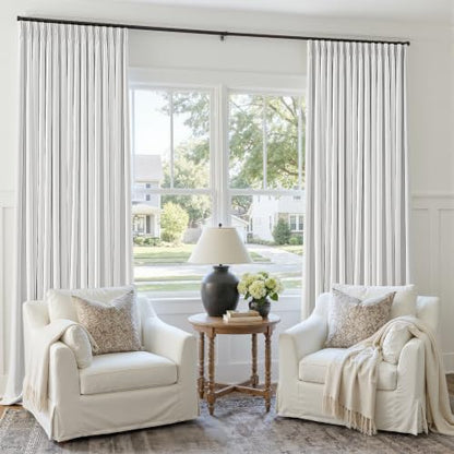 Snow White Pleated Linen 100% Blackout Curtains 100 Inches Long for Bedroom (Snow White / 50"W x 100"L (Pack of 2))