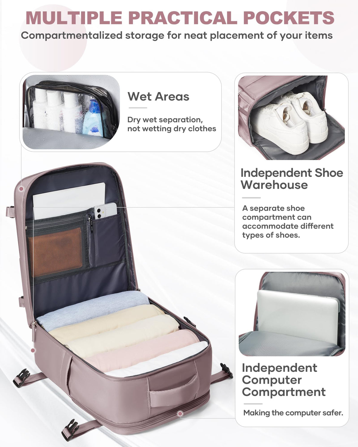 Travel Backpack Carry On for Women Man Gym Backpacks with Laptop Compartment Mochila de Viaje Teacher Personal Item Backpack Rucksack Airplane Accessories Must Haves Pink Purple Small (Pink Purple / 20 liters)