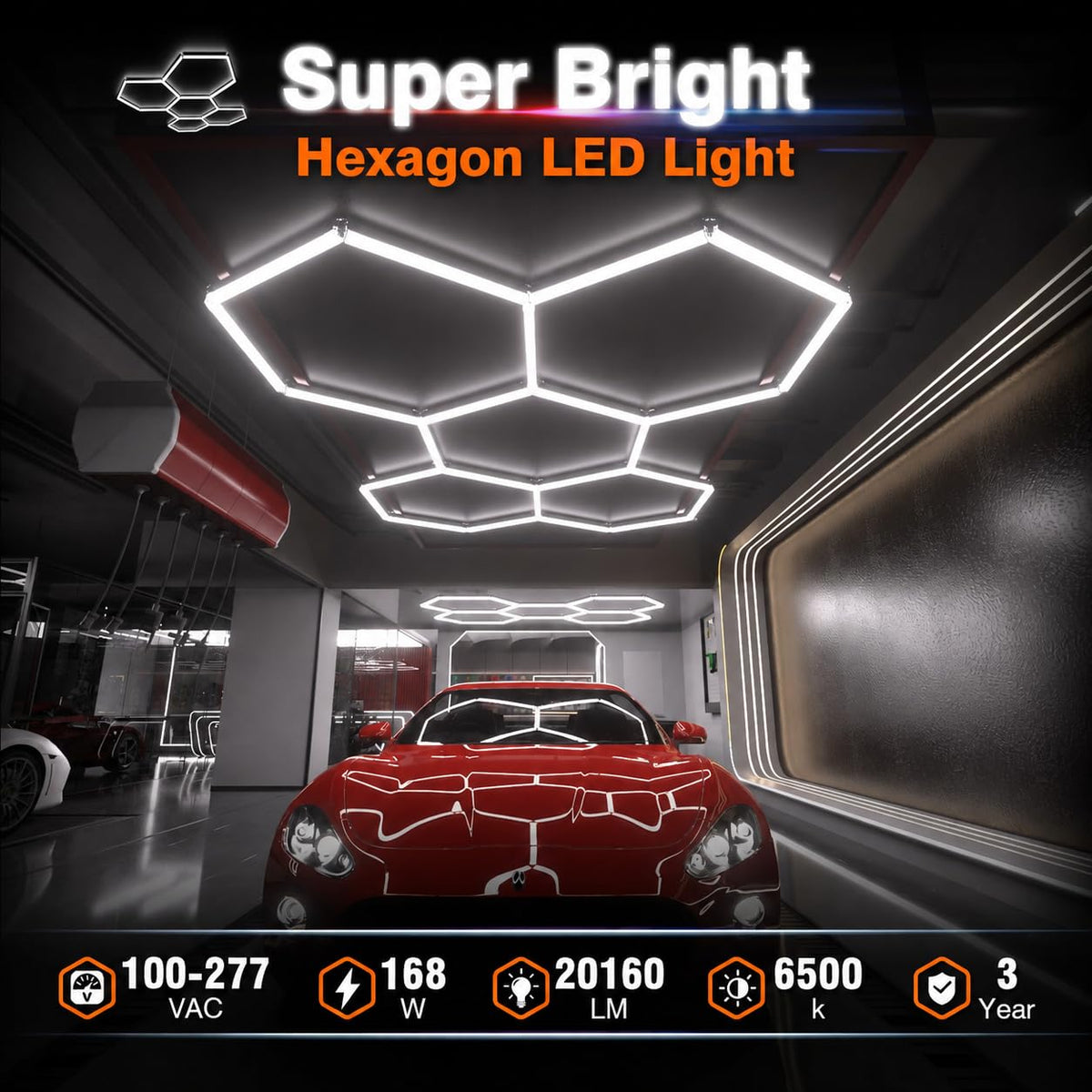 Dimmable Hexagon Garage Lights (5 HEX+NoBorder)