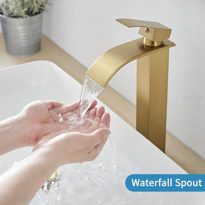 Tall Bathroom Faucet Vessel Sink Faucet with Drain (With Drain / Brushed Gold)