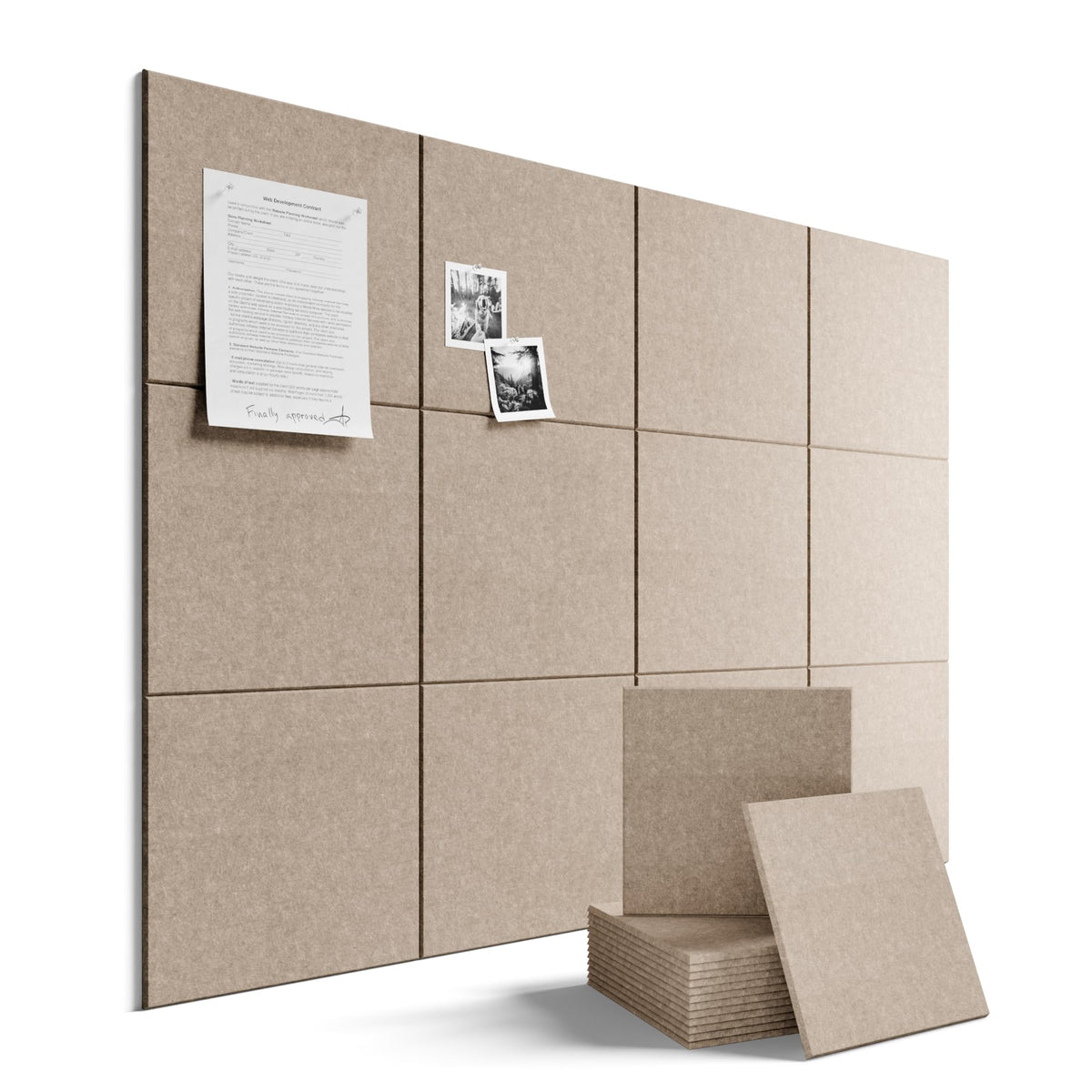 Felt Bulletin Board & Cork Board Alternative 36'' x 24'' (Taupe-1 / Solid tile 12-pack)