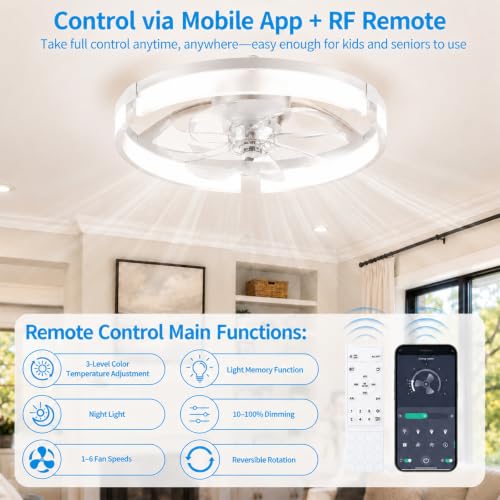 Ceiling Fans with Lights and Remote (White-Matte / 20 INCH)
