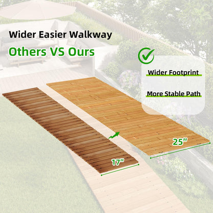 12FTx25'' W Wooden Garden Parhway Walkway Oversize Outdoor Roll Out Decorative Patio Path Pavers Flooring Non (Brown / 12FT-Straight)