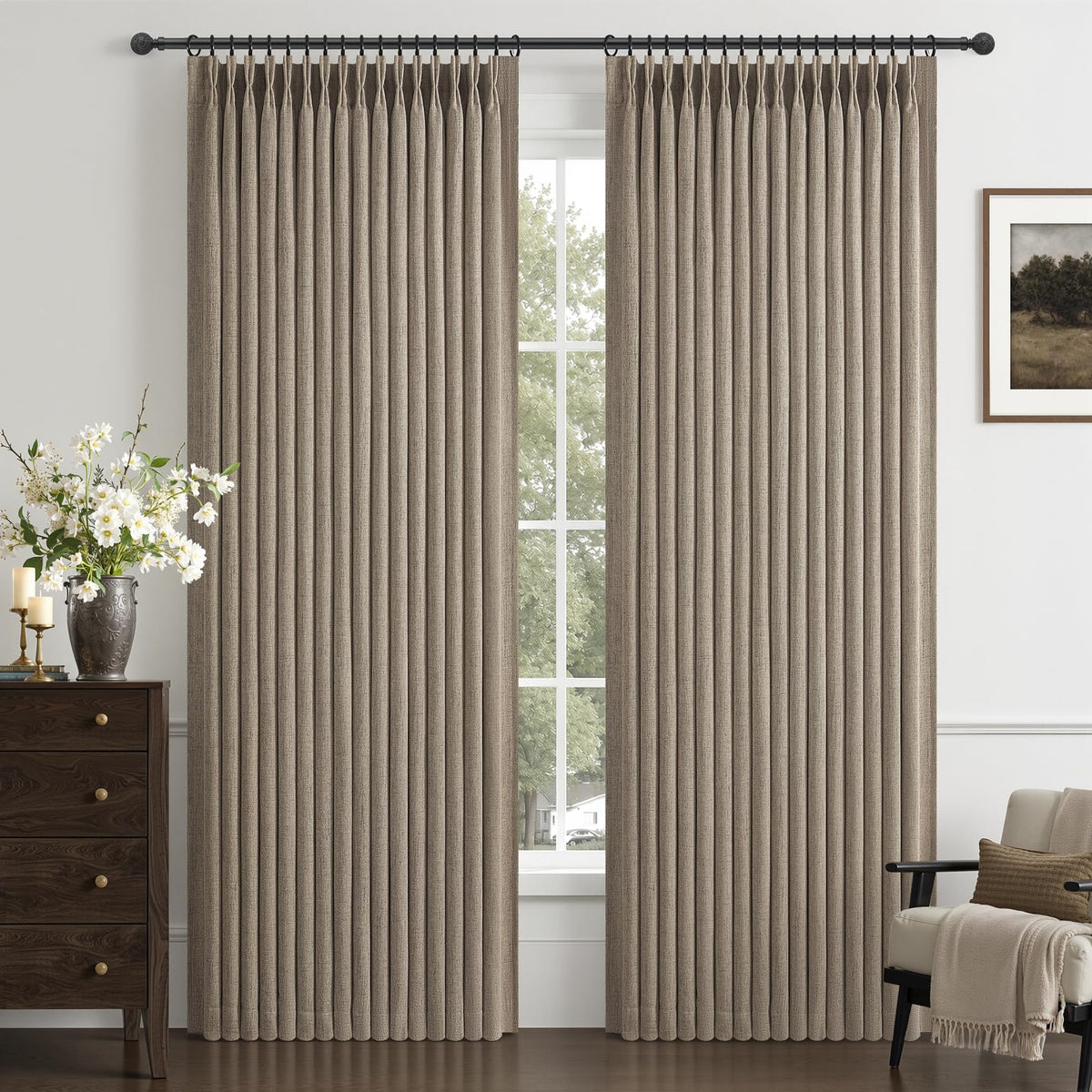 Taupe Pinch Pleat Blackout Curtain 70 Inch Extra Wide 96 Inch Long 2 Panels (Darkflax / 70"W x 96"L (Pack of 2))