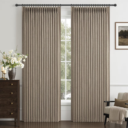 Taupe Pinch Pleat Blackout Curtain 70 Inch Extra Wide 96 Inch Long 2 Panels (Darkflax / 70"W x 96"L (Pack of 2))