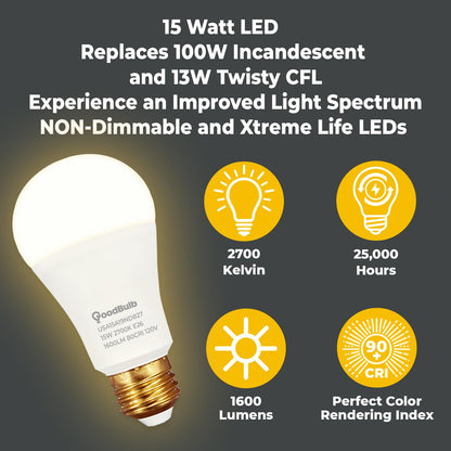 Made in USA A19 LED Light Bulbs (Soft White)