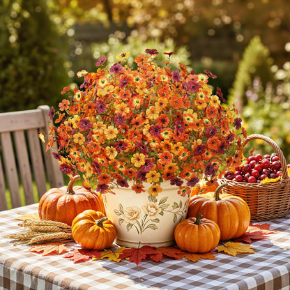 24 Bundles Artificial Fall Flowers (Orange Brown Yellow Ombre Orange)