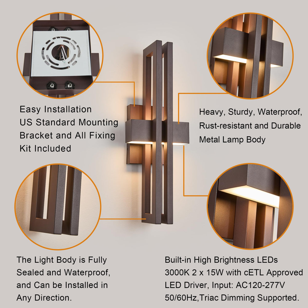 Modern 23" LED Outdoor Wall Sconce (1Pack Large 23"H Textured Bronze)