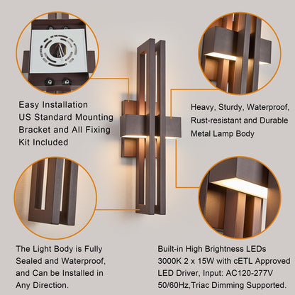 Modern 23" LED Outdoor Wall Sconce (1Pack Large 23"H Textured Bronze)