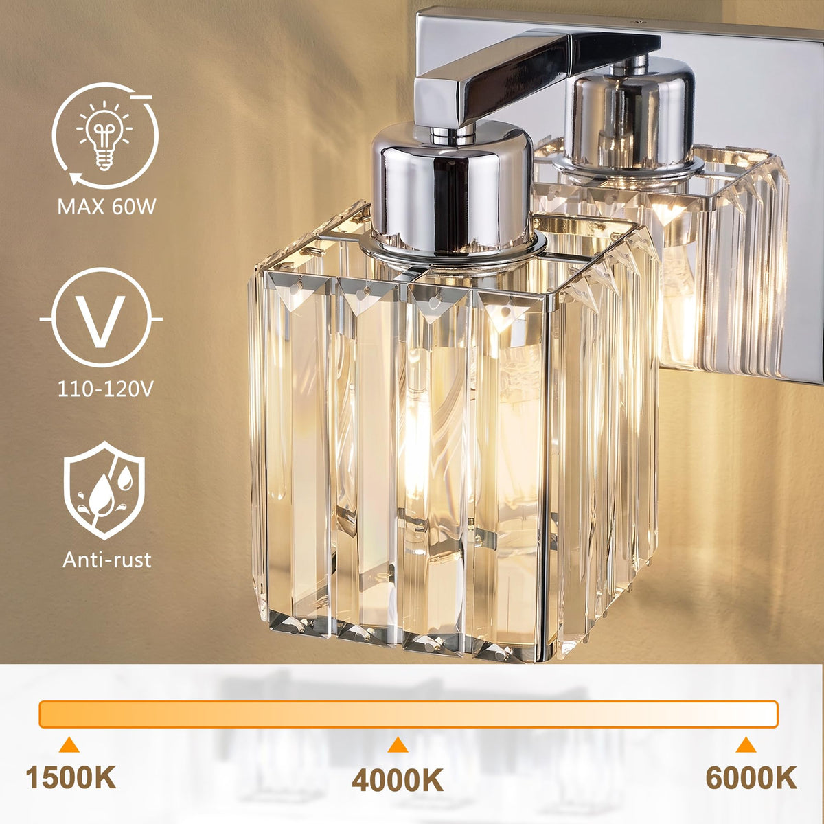 Modern Bathroom Vanity Light (Chrome & Square / 4-Light)