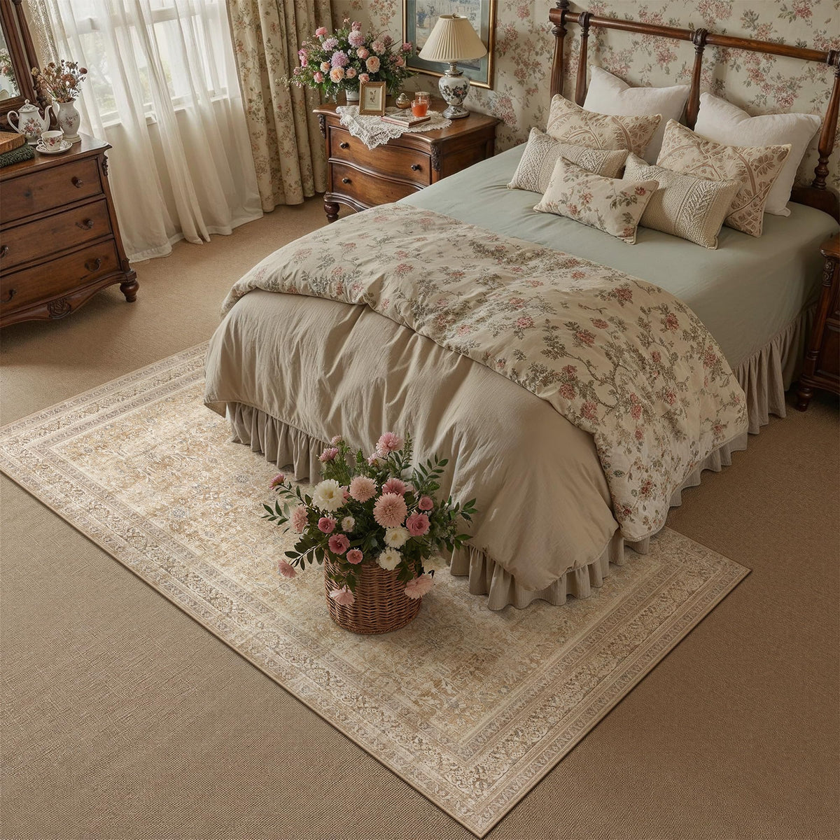 5x7 Beige Neutral Retro Area Rug (Retro | Beige / 5' x 7' (Rectangular))
